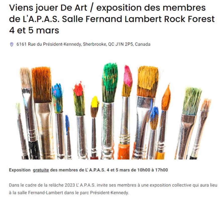 Viens jouer de Art 4 et 5 mars 2023