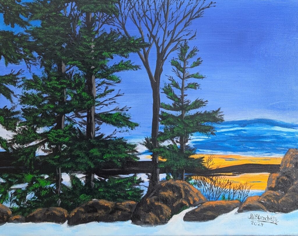 Un doux réveil d’hiver en Gaspésie – 18 x 24 po